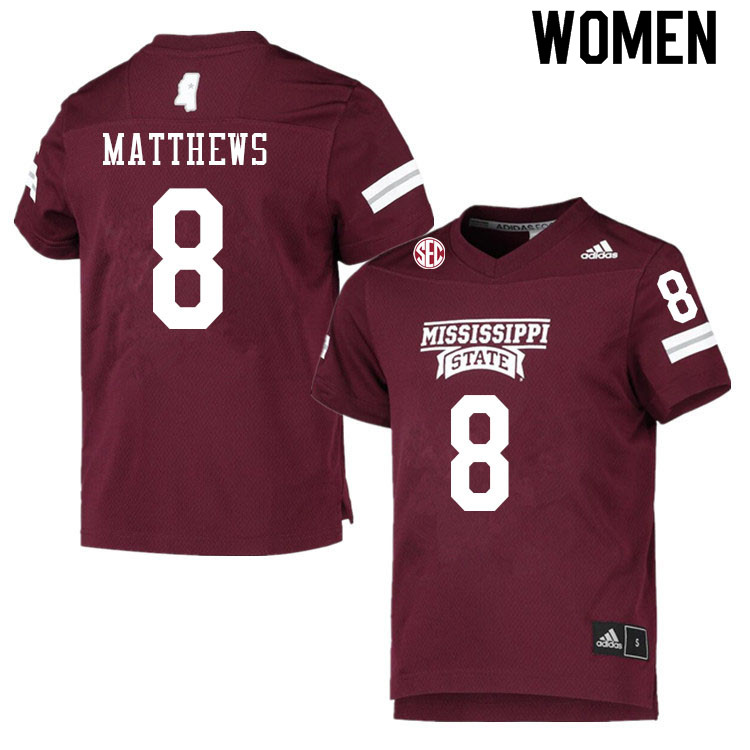 Women #8 Jackie Matthews Mississippi State Bulldogs College Football Jerseys Sale-Maroon